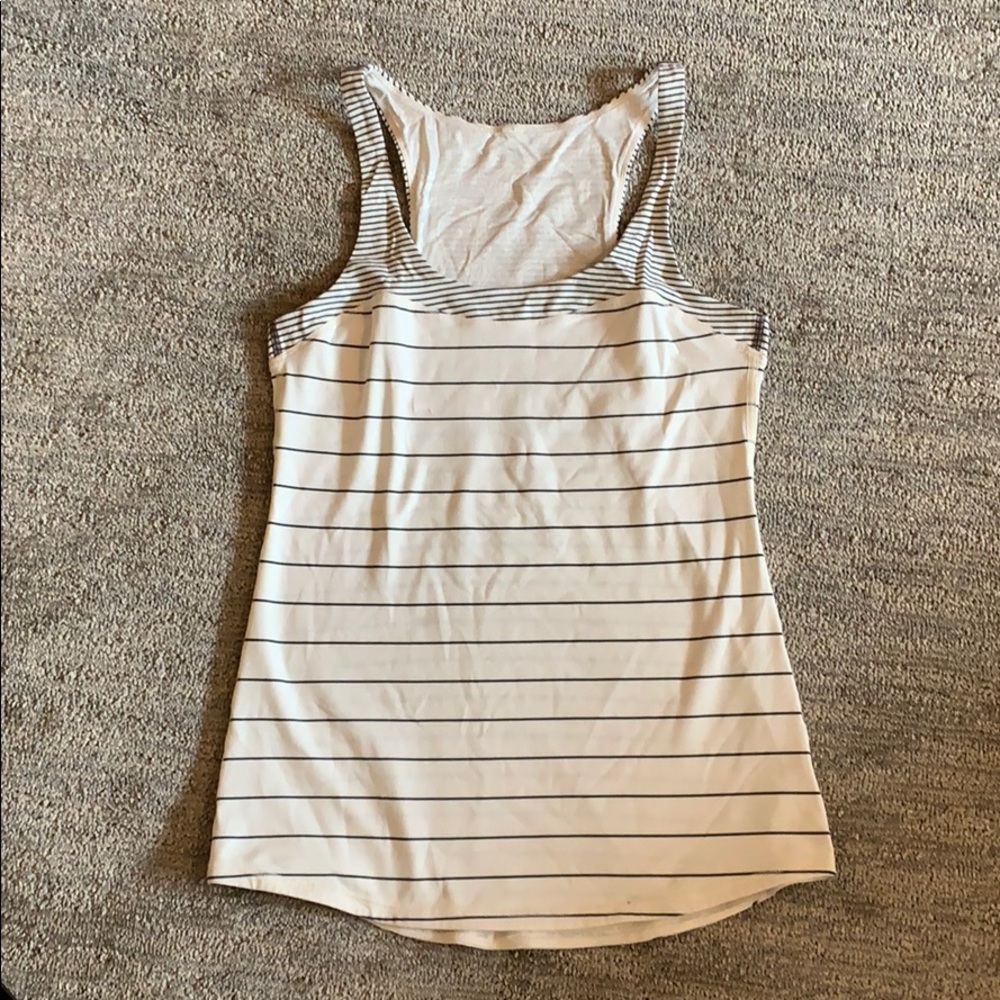 loose fit LULULEMON striped grey/cream tank - 4